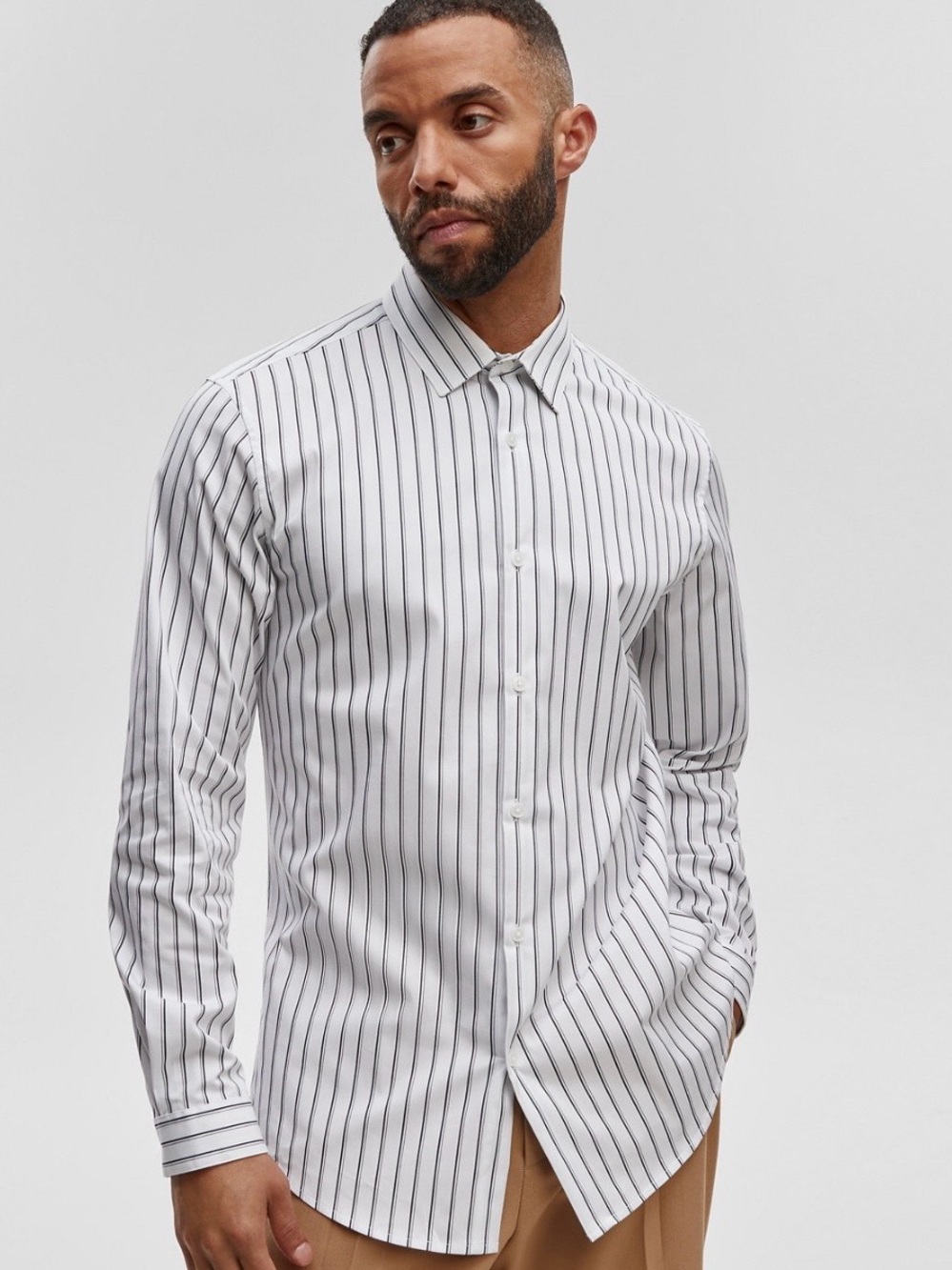 Men's White Stripe Dress Shirt - Small